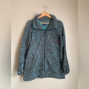 TONIA DEBELLIS Textured Knit Jacket Women's XL Blue Black Full Zip Cotton Pocket